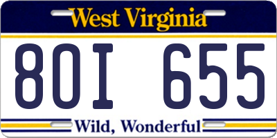 WV license plate 8OI655