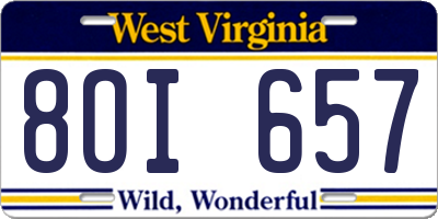 WV license plate 8OI657