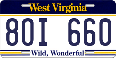 WV license plate 8OI660