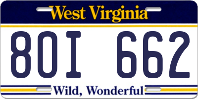 WV license plate 8OI662