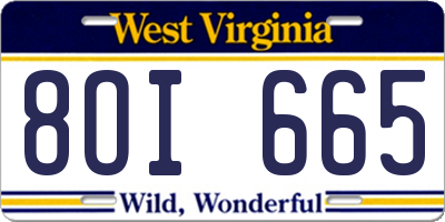 WV license plate 8OI665