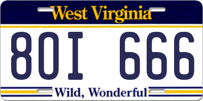 WV license plate 8OI666
