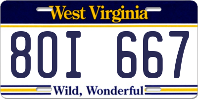 WV license plate 8OI667