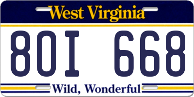 WV license plate 8OI668