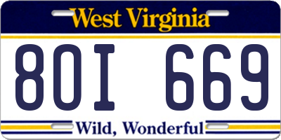 WV license plate 8OI669
