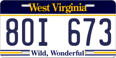 WV license plate 8OI673