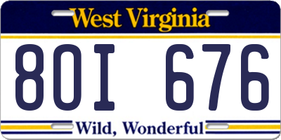 WV license plate 8OI676