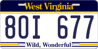 WV license plate 8OI677