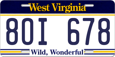 WV license plate 8OI678