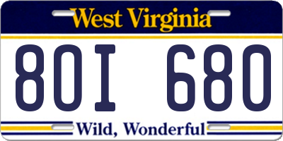 WV license plate 8OI680