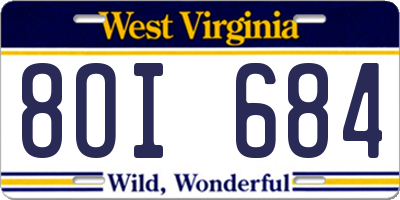 WV license plate 8OI684