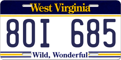 WV license plate 8OI685