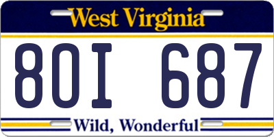 WV license plate 8OI687