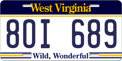 WV license plate 8OI689