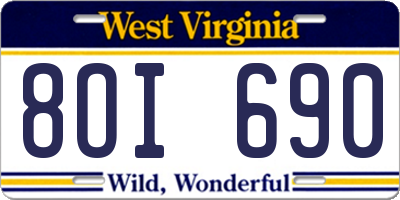 WV license plate 8OI690