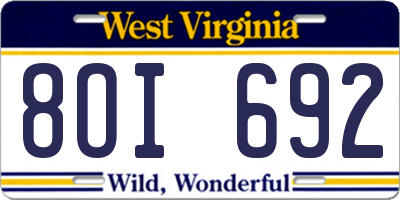 WV license plate 8OI692