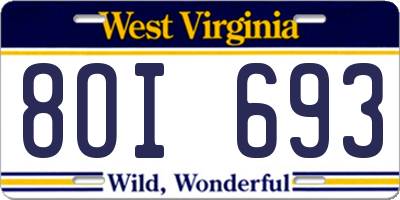 WV license plate 8OI693