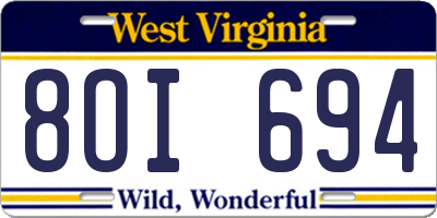WV license plate 8OI694