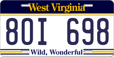 WV license plate 8OI698