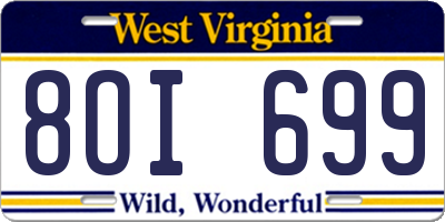 WV license plate 8OI699