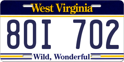 WV license plate 8OI702