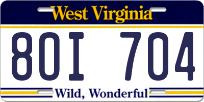 WV license plate 8OI704