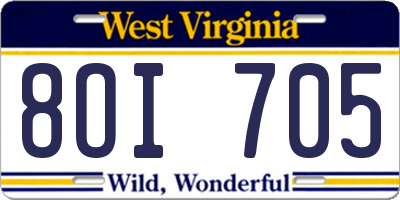 WV license plate 8OI705