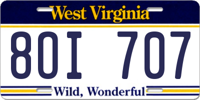 WV license plate 8OI707