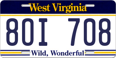 WV license plate 8OI708