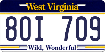 WV license plate 8OI709