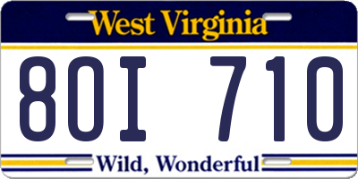 WV license plate 8OI710