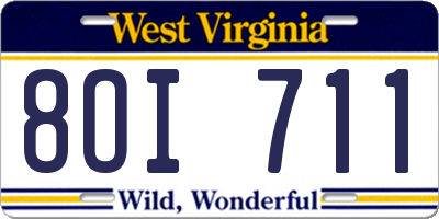 WV license plate 8OI711