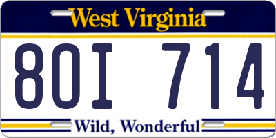 WV license plate 8OI714