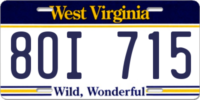 WV license plate 8OI715