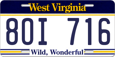 WV license plate 8OI716