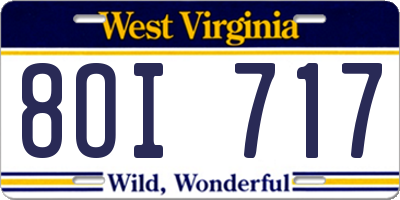 WV license plate 8OI717