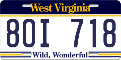 WV license plate 8OI718