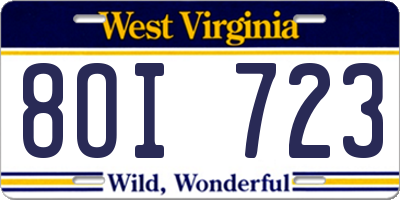WV license plate 8OI723