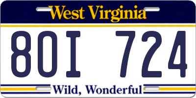 WV license plate 8OI724