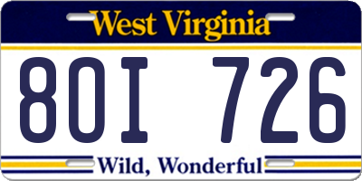 WV license plate 8OI726