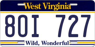 WV license plate 8OI727