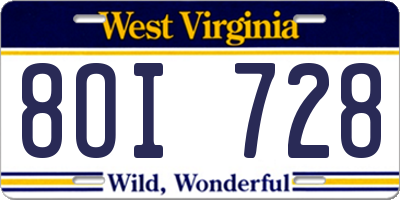WV license plate 8OI728