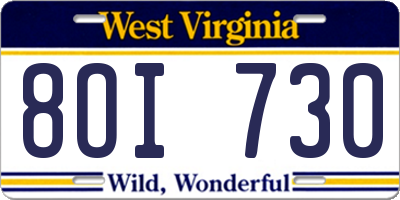 WV license plate 8OI730