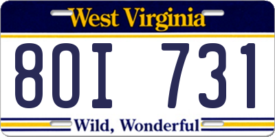 WV license plate 8OI731
