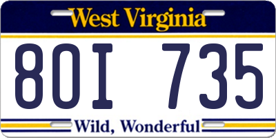 WV license plate 8OI735