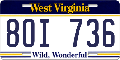 WV license plate 8OI736