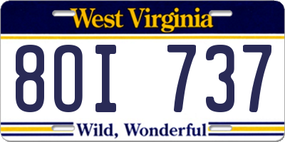 WV license plate 8OI737