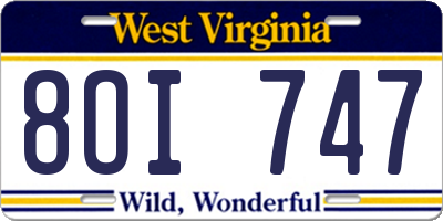 WV license plate 8OI747