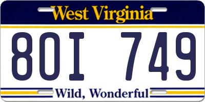 WV license plate 8OI749
