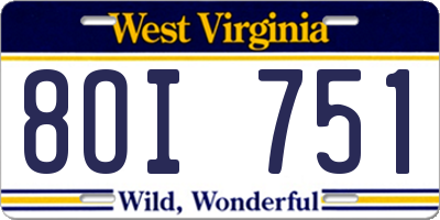 WV license plate 8OI751